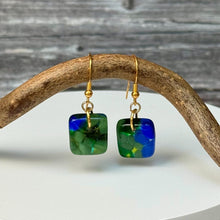 Blue and Green Earrings Sterling Silver Fused Glass Earrings