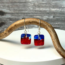 Red and Blue Earrings Sterling Silver Fused Glass Earrings