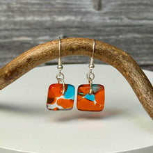 Energising Orange and Turquoise Earrings: Sterling Silver Fused Glass Earrings