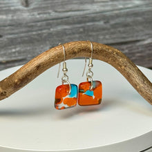 Energising Orange and Turquoise Earrings: Sterling Silver Fused Glass Earrings