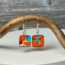Energising Orange and Turquoise Earrings: Sterling Silver Fused Glass Earrings