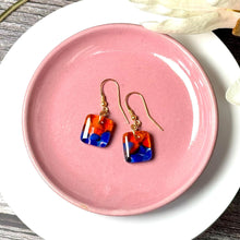 Vibrant Orange and Blue Earrings Sterling Silver Fused Glass Earrings