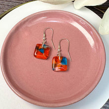 Energising Orange and Turquoise Earrings: Sterling Silver Fused Glass Earrings
