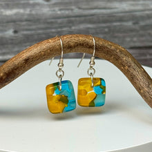 Fresh Yellow and Turquoise Earrings: Sterling Silver Fused Glass Earrings