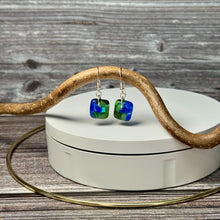 Blue and Green Earrings Sterling Silver Fused Glass Earrings