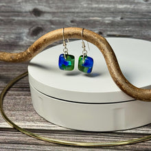 Blue and Green Earrings Sterling Silver Fused Glass Earrings