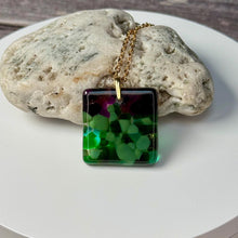 Green and Purple Square Necklace / Vibrant Fused Glass Jewellery