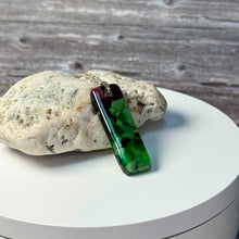 Green and Purple Long Pendant Necklace / Vibrant Fused Glass Jewellery