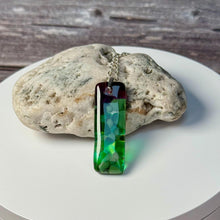 Green and Purple Long Pendant Necklace / Vibrant Fused Glass Jewellery