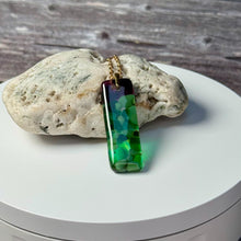 Green and Purple Long Pendant Necklace / Vibrant Fused Glass Jewellery