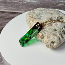 Green and Purple Long Pendant Necklace / Vibrant Fused Glass Jewellery