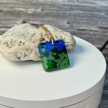 Blue and Green Square Necklace / Vibrant Fused Glass Jewellery