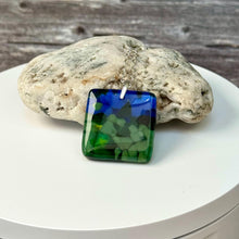 Blue and Green Square Necklace / Vibrant Fused Glass Jewellery