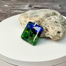 Blue and Green Square Necklace / Vibrant Fused Glass Jewellery