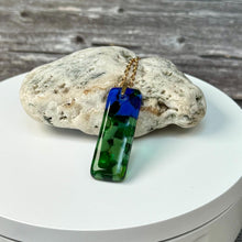 Blue and Green Long Pendant Necklace / Vibrant Fused Glass Jewellery