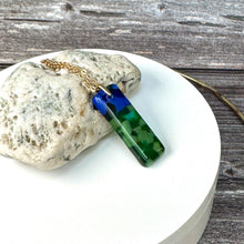 Blue and Green Long Pendant Necklace / Vibrant Fused Glass Jewellery