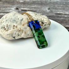 Blue and Green Long Pendant Necklace / Vibrant Fused Glass Jewellery