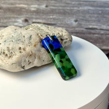 Blue and Green Long Pendant Necklace / Vibrant Fused Glass Jewellery