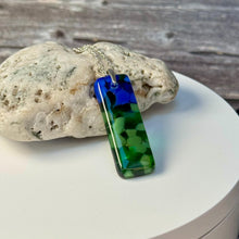 Blue and Green Long Pendant Necklace / Vibrant Fused Glass Jewellery