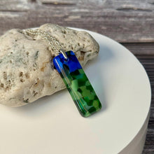 Blue and Green Long Pendant Necklace / Vibrant Fused Glass Jewellery