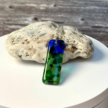 Blue and Green Long Pendant Necklace / Vibrant Fused Glass Jewellery