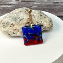 Red and Blue Square Necklace / Vibrant Fused Glass Jewellery