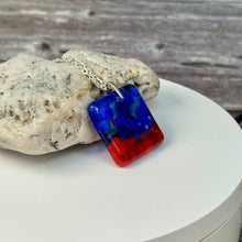 Red and Blue Square Necklace / Vibrant Fused Glass Jewellery