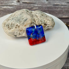 Red and Blue Square Necklace / Vibrant Fused Glass Jewellery