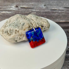 Red and Blue Square Necklace / Vibrant Fused Glass Jewellery