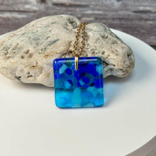 Blue and Turquoise Square Necklace / Vibrant Fused Glass Jewellery