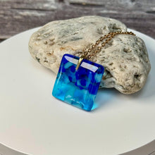 Blue and Turquoise Square Necklace / Vibrant Fused Glass Jewellery