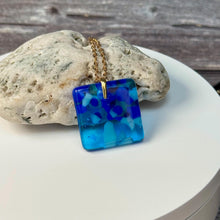 Blue and Turquoise Square Necklace / Vibrant Fused Glass Jewellery
