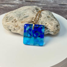 Blue and Turquoise Square Necklace / Vibrant Fused Glass Jewellery