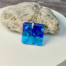 Blue and Turquoise Square Necklace / Vibrant Fused Glass Jewellery