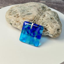 Blue and Turquoise Square Necklace / Vibrant Fused Glass Jewellery