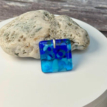 Blue and Turquoise Square Necklace / Vibrant Fused Glass Jewellery