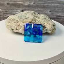 Blue and Turquoise Square Necklace / Vibrant Fused Glass Jewellery