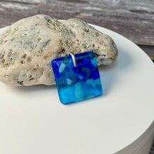 Blue and Turquoise Square Necklace / Vibrant Fused Glass Jewellery