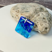 Blue and Turquoise Square Necklace / Vibrant Fused Glass Jewellery