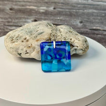 Blue and Turquoise Square Necklace / Vibrant Fused Glass Jewellery