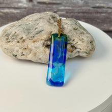 Blue, Turquoise and Green Long Pendant Necklace / Vibrant Fused Glass Jewellery