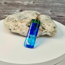 Blue, Turquoise and Green Long Pendant Necklace / Vibrant Fused Glass Jewellery