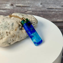Blue, Turquoise and Green Long Pendant Necklace / Vibrant Fused Glass Jewellery