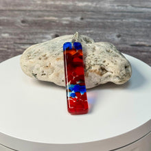 Large Blue, Red and Orange Long Pendant Necklace / Vibrant Fused Glass Jewellery