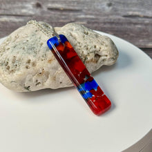 Large Blue, Red and Orange Long Pendant Necklace / Vibrant Fused Glass Jewellery