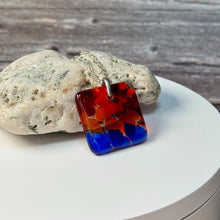 Blue, Red and Orange Square Necklace / Vibrant Fused Glass Jewellery