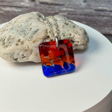 Blue, Red and Orange Square Necklace / Vibrant Fused Glass Jewellery