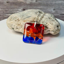 Blue, Red and Orange Square Necklace / Vibrant Fused Glass Jewellery
