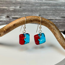 Vibrant Red and Turquoise Earrings: Sterling Silver Fused Glass Earrings