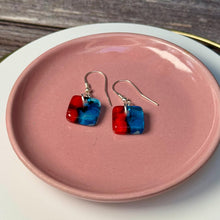 Vibrant Red and Turquoise Earrings: Sterling Silver Fused Glass Earrings